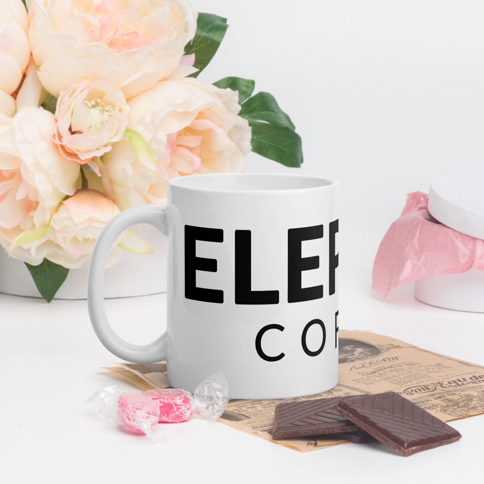 Elephas Coffee - 11oz Ceramic Mug - Glossy White