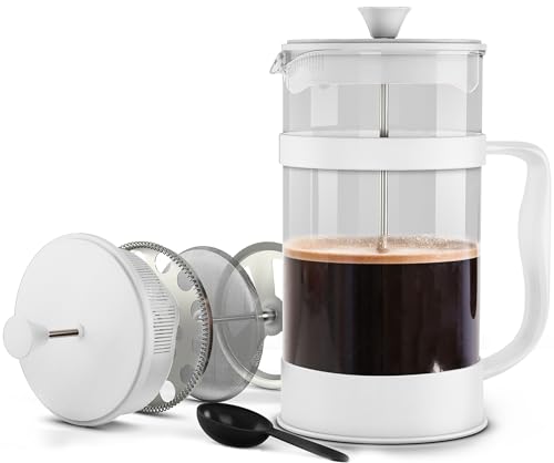 Utopia Kitchen 34 Ounce 1 Liter French Press Coffee Maker, Tea Maker, Travel Coffee Presses, Heat Resistant Thickened Borosilicate Coffee Pot for Camping Travel Gifts, White Pack of 1