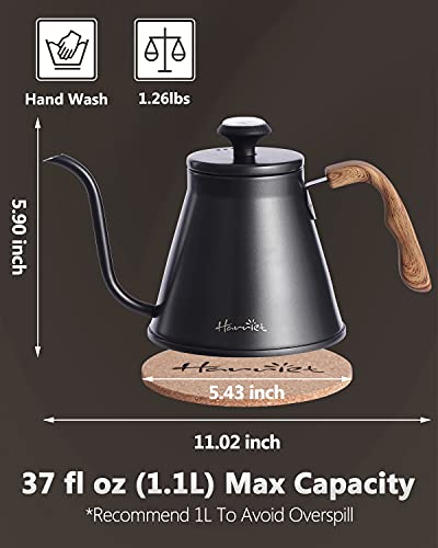 Bouilloire à col de cygne Harriet, bouilloire à bec verseur de 37 oz (1,1 L) avec thermomètre intégré