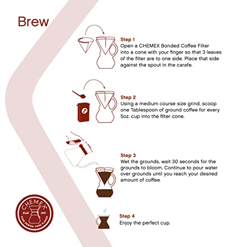 CHEMEX Bundle: 8-Cup Glass Carafe, 100 Natural Square Bonded Filters