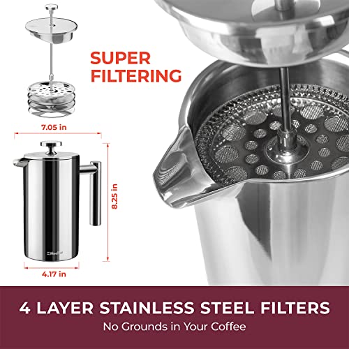 Mueller French Press Double Insulated 304 Stainless Steel Coffee Maker 4 Level Filtration System