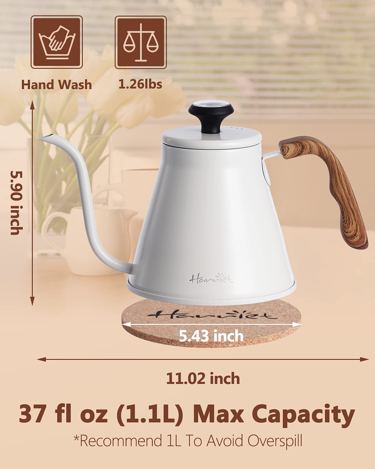 Harriet Gooseneck Kettle Pour Over Kettle with Built-in Thermometer