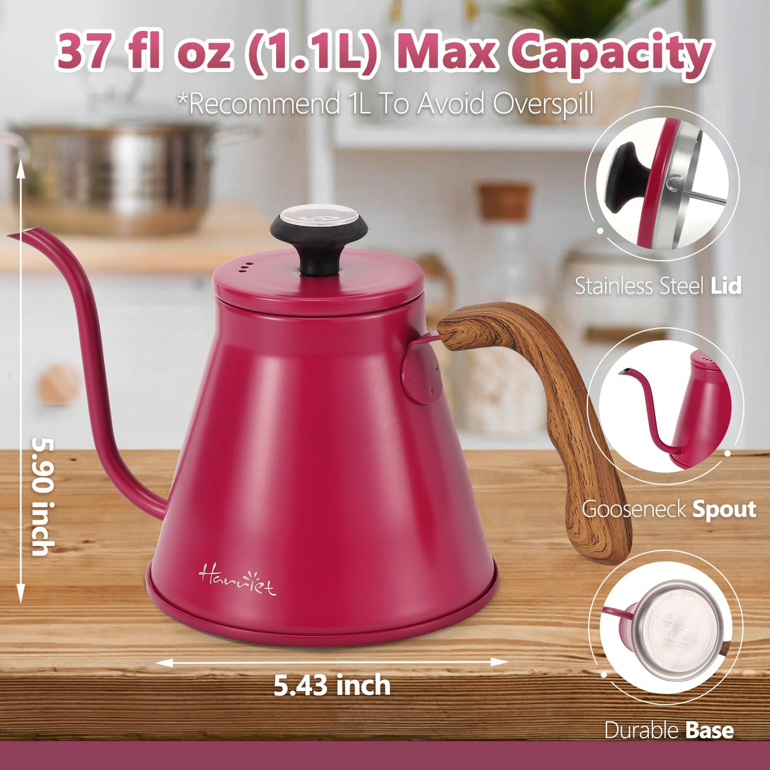 Harriet Gooseneck Kettle Pour Over Kettle with Built-in Thermometer