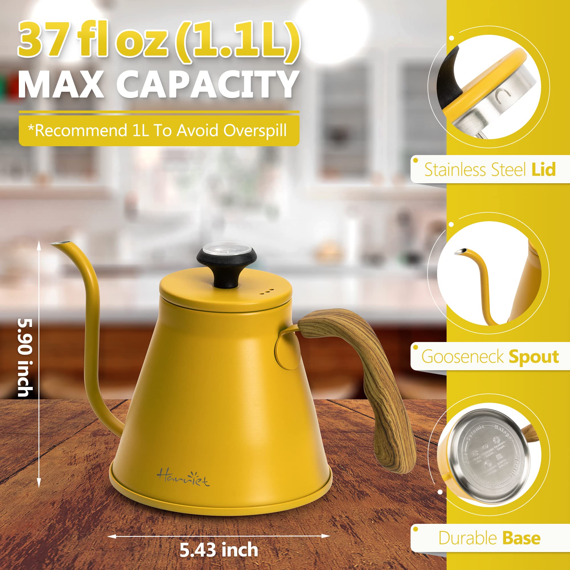 Harriet Gooseneck Kettle Pour Over Kettle with Built-in Thermometer