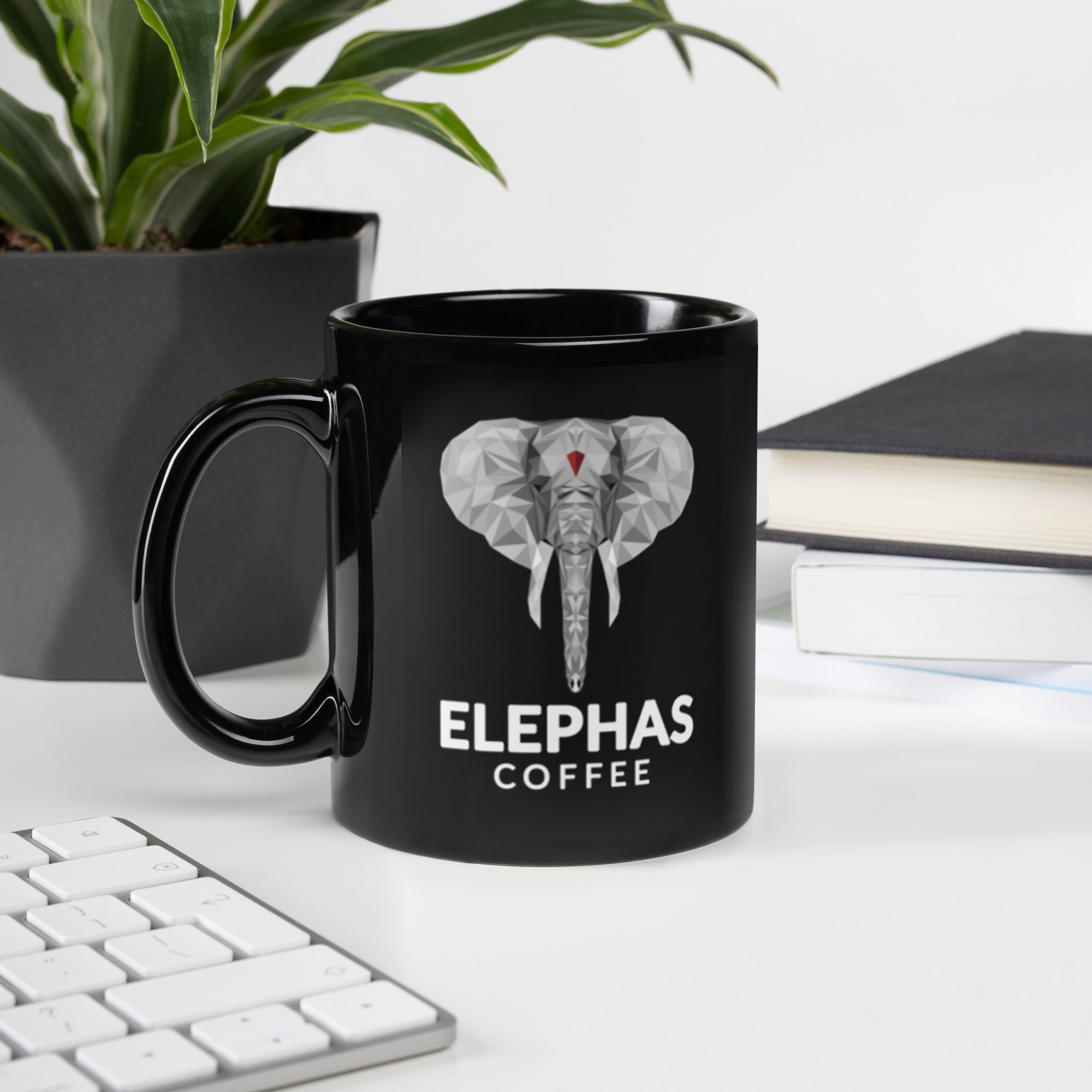 Tasse en céramique avec logo Elephas Coffee - 11 oz - Noir