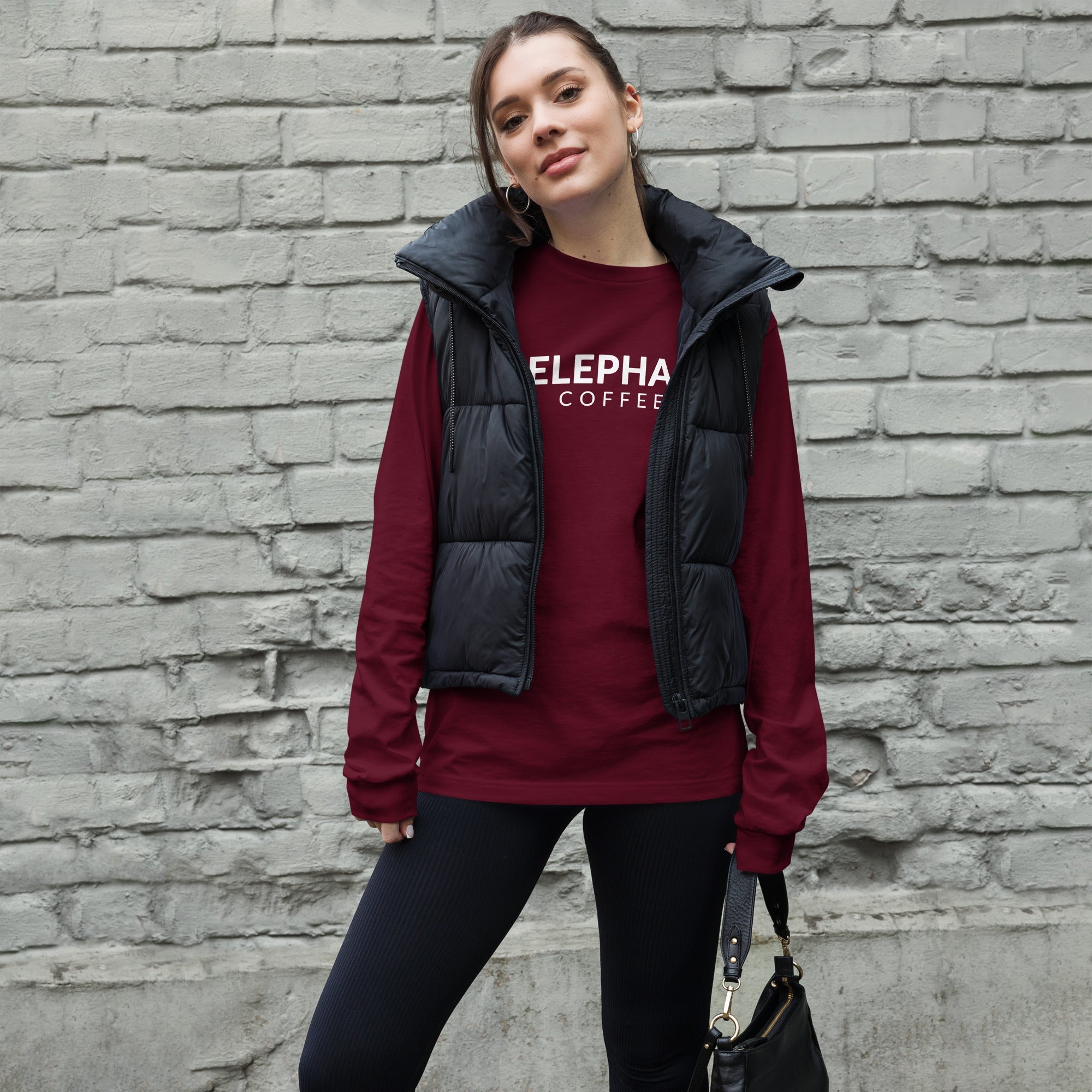 Elephas Coffee - All Caps - Unisex Long Sleeve Tee - Maroon