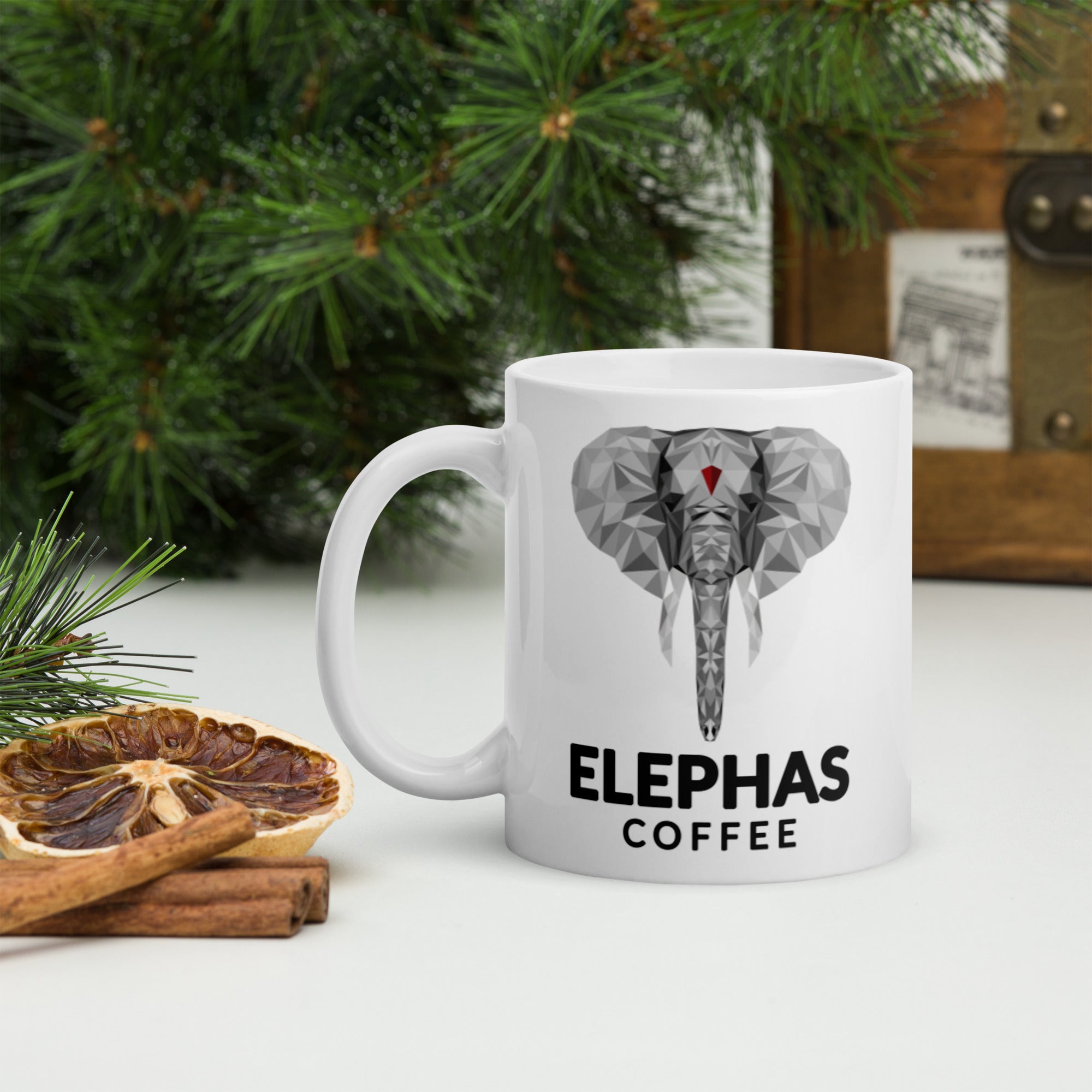 Tasse en céramique avec logo Elephas Coffee - 11 oz - Blanc