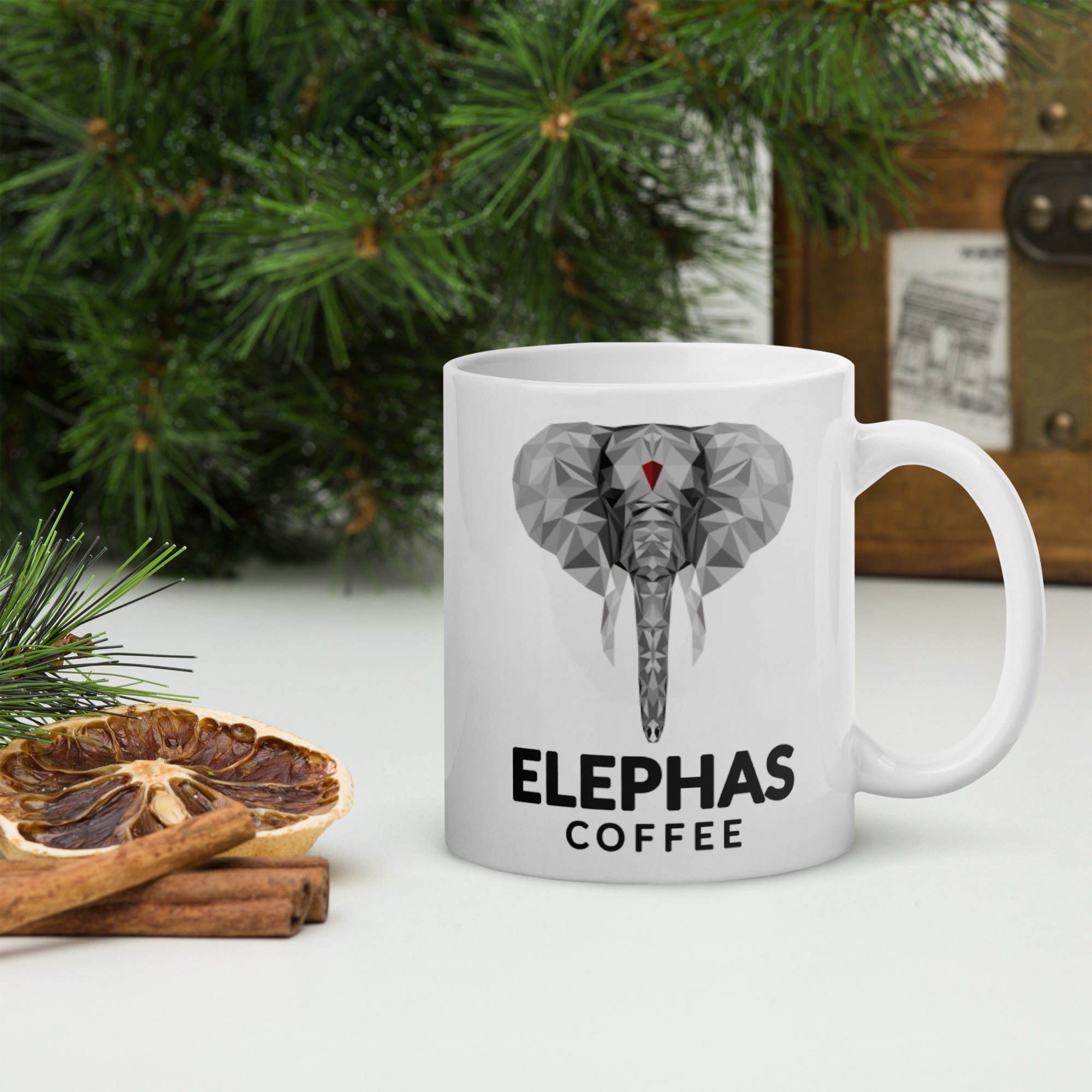 Tasse en céramique avec logo Elephas Coffee - 11 oz - Blanc