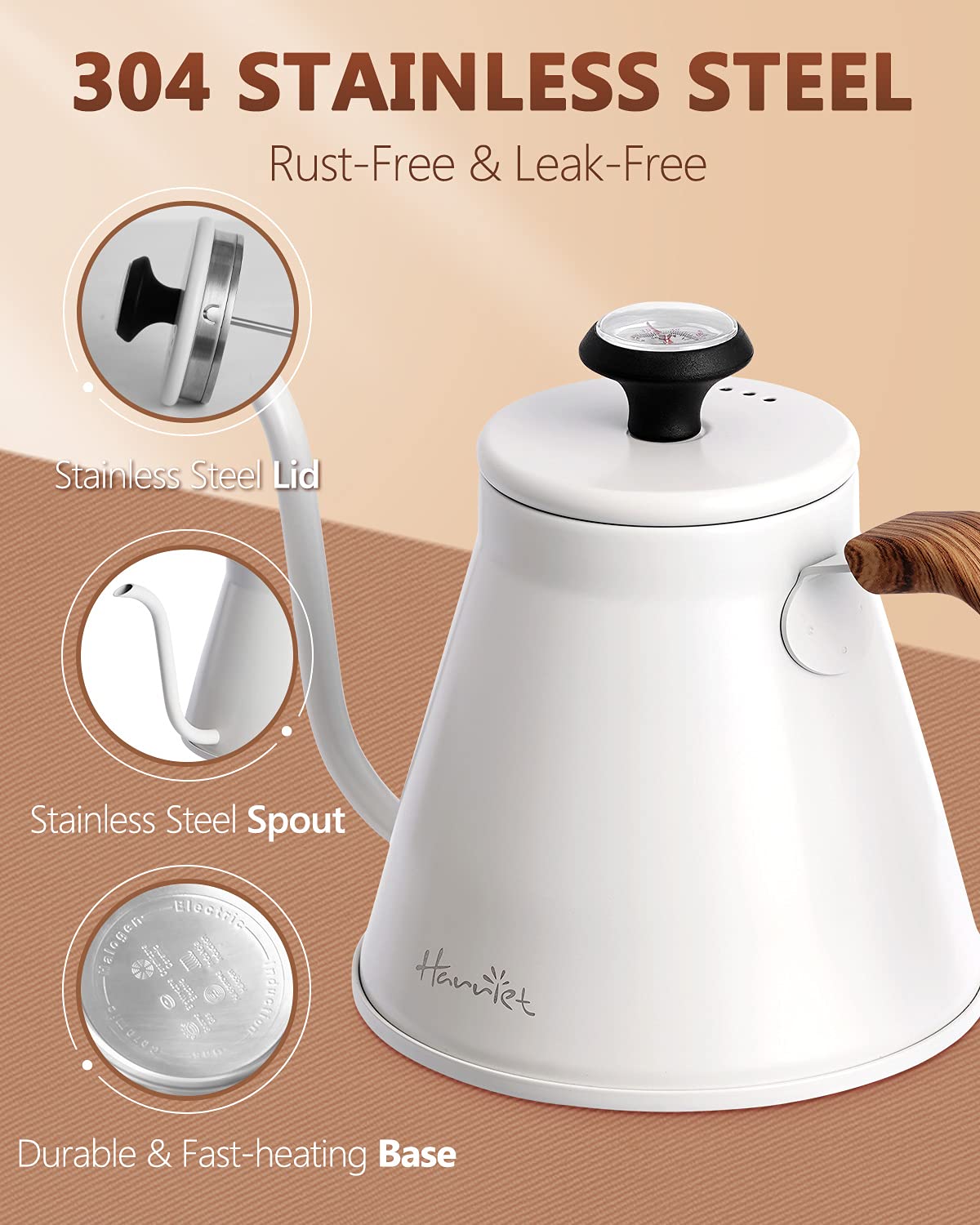 Harriet Gooseneck Kettle Pour Over Kettle with Built-in Thermometer