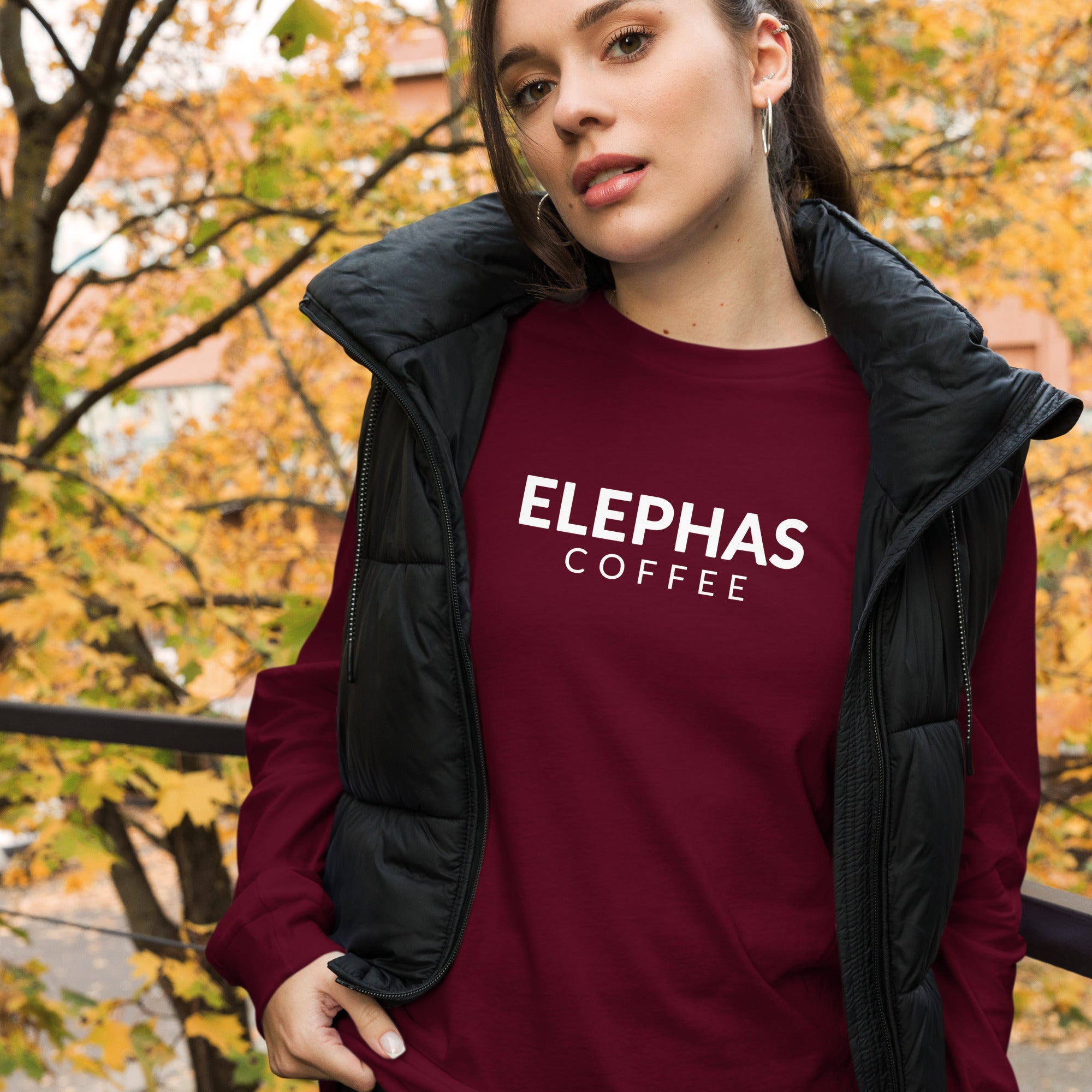 Elephas Coffee - All Caps - Unisex Long Sleeve Tee - Maroon